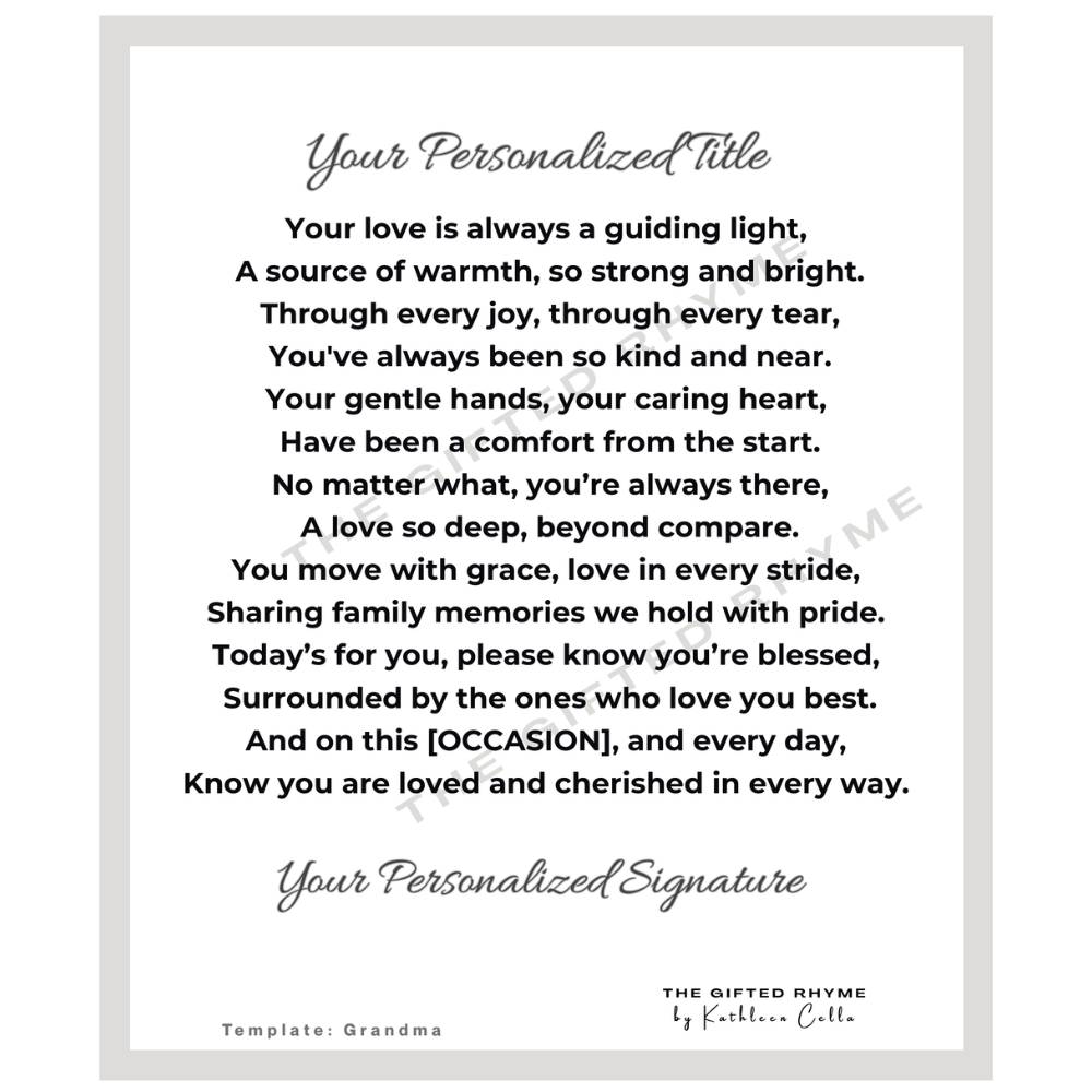 Poem for Grandmother (Grandma, Nana, or Nanny)
