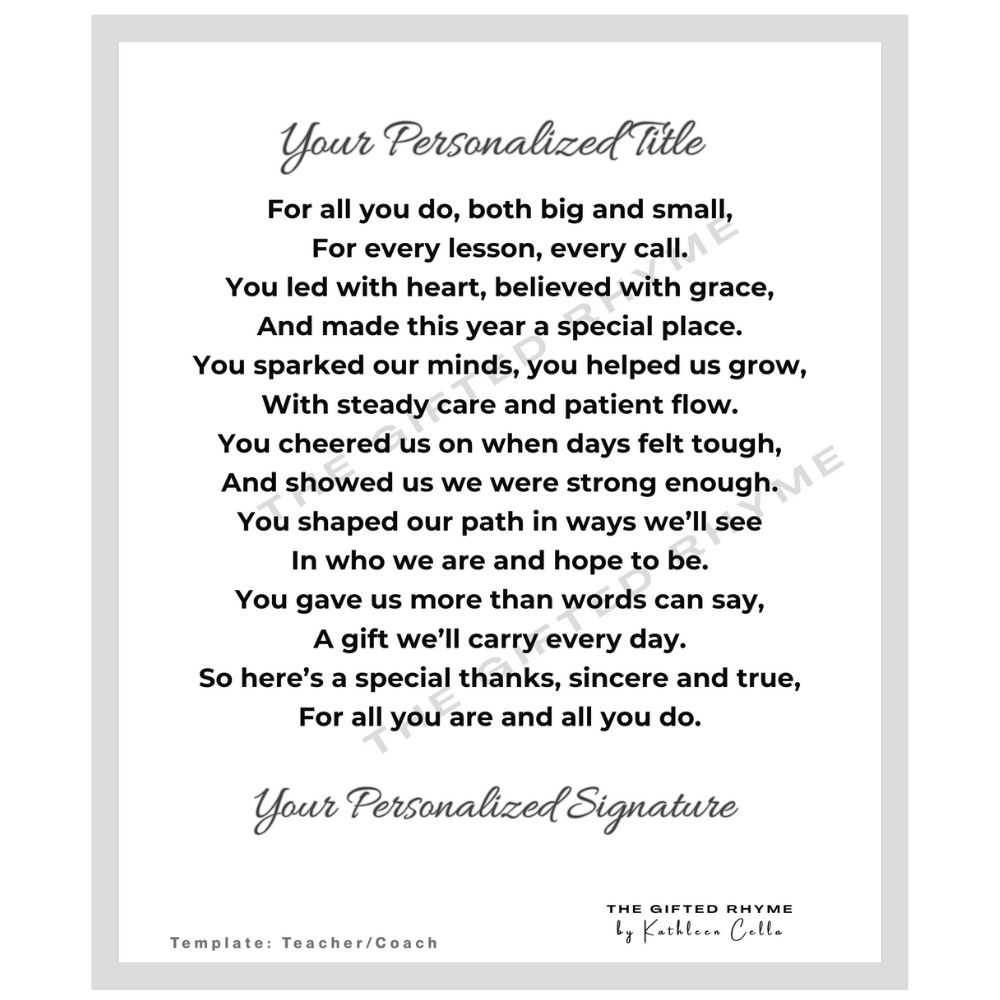 Poem for Teacher or Coach